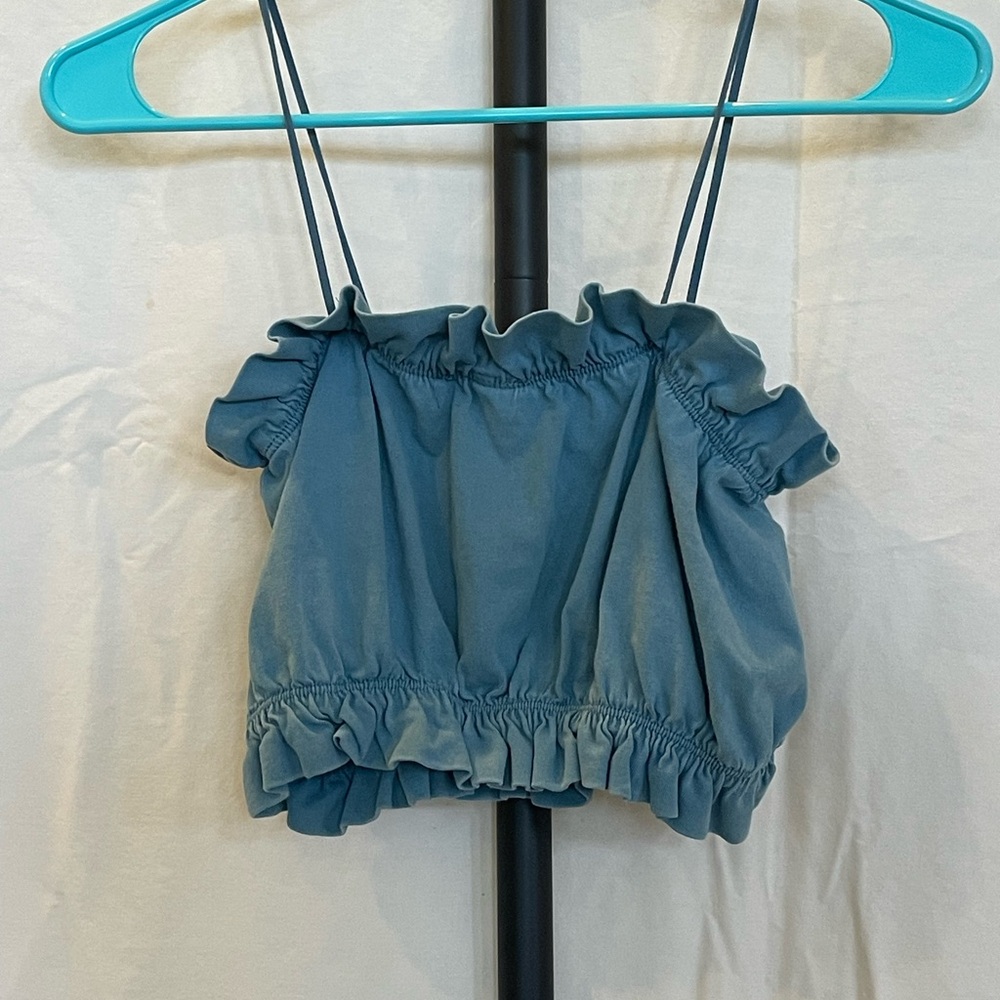 Zara Blue Ruffled Crop Top - Picture 3 of 3